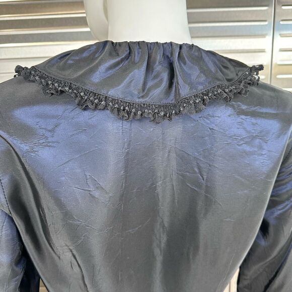 Anna Sui Vintage Taffeta Midnight Iridescent Blue Wrap Dress Small 4 - Picture 9 of 13